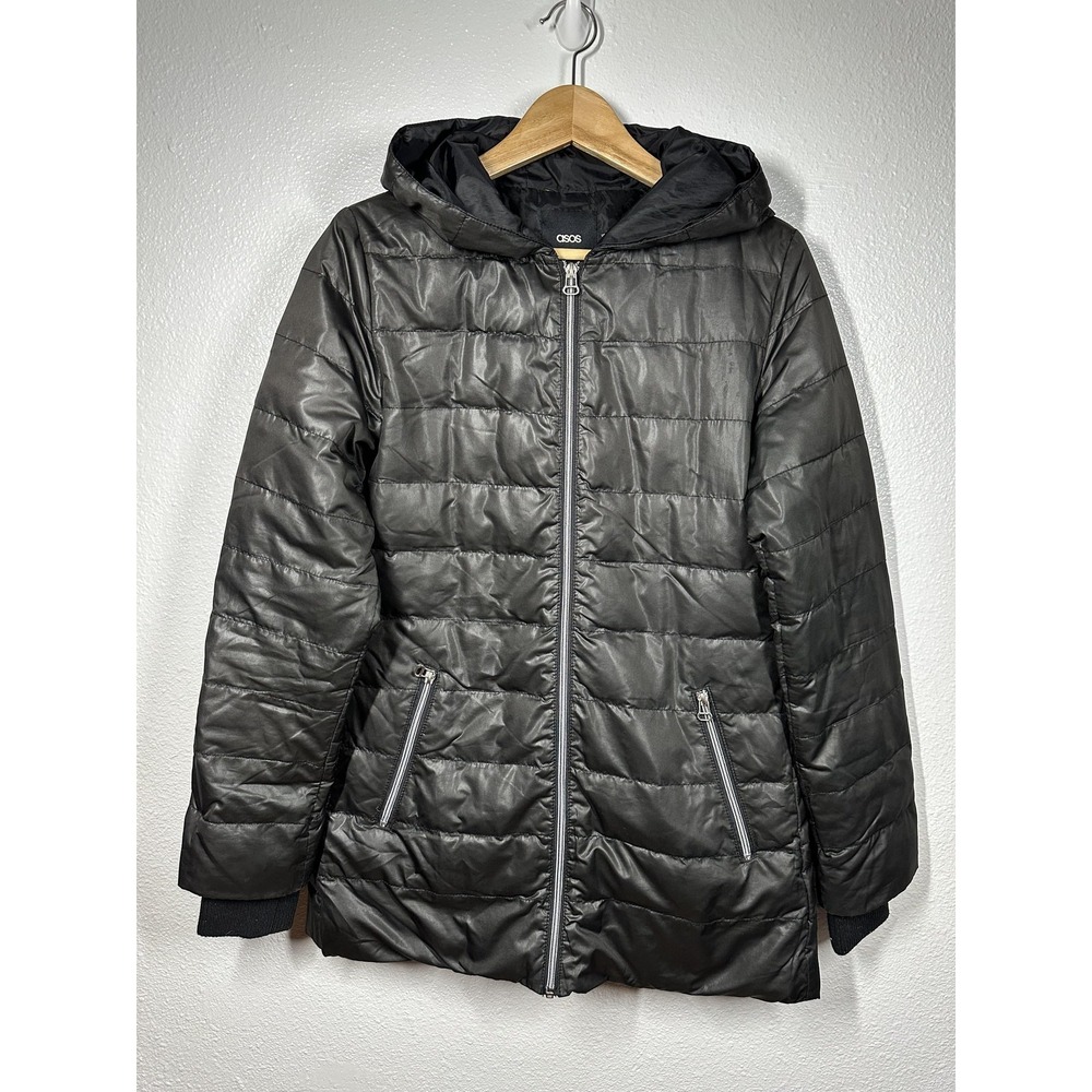 ASOS Jacket Womens US 6 UK 10 Black Hooded Puffer Down‎ Feather Quilted Coat